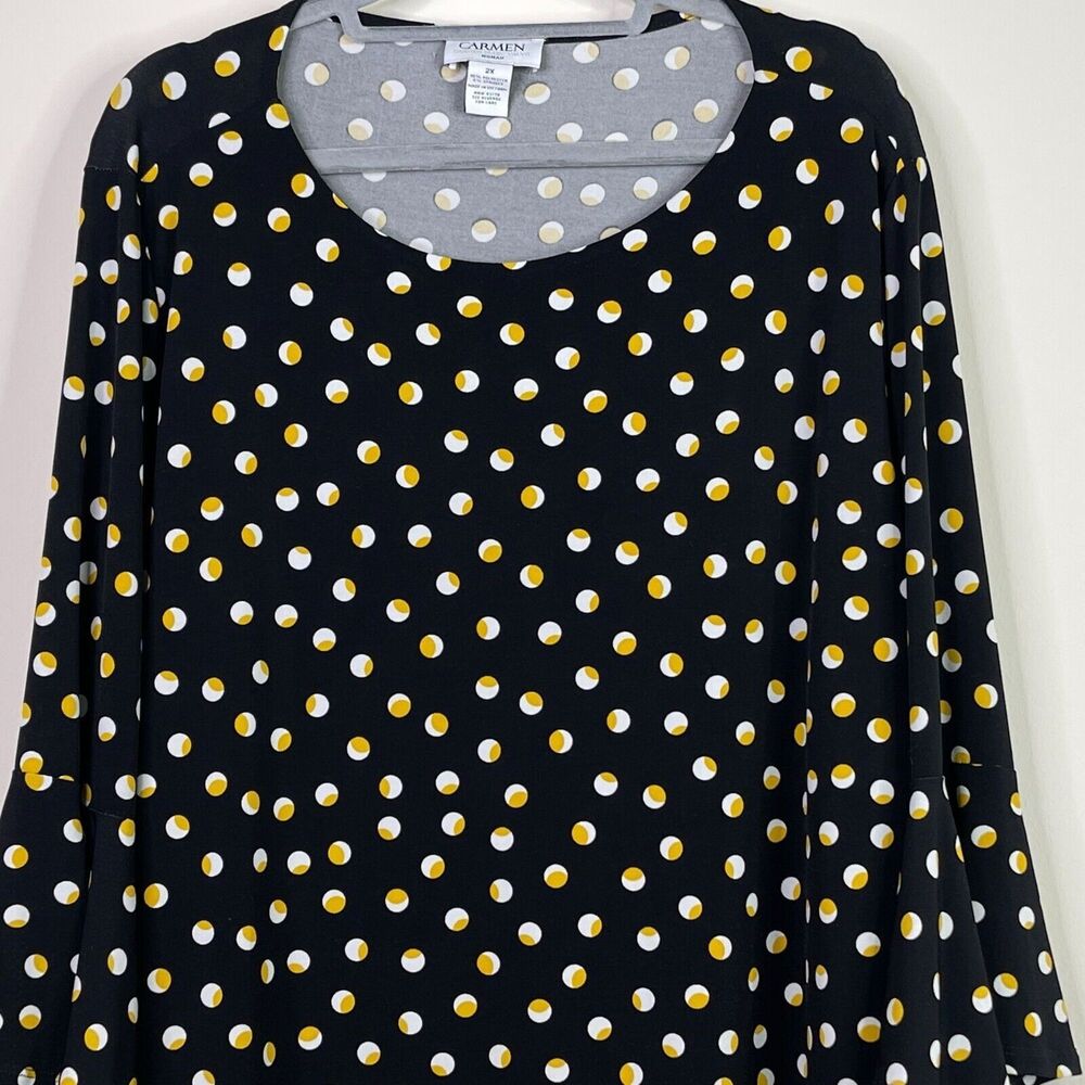 Carmen Marc Valvo Polka Dot Y2K Bell Sleeve Blouse Women's Size 2X - Picture 5 of 8
